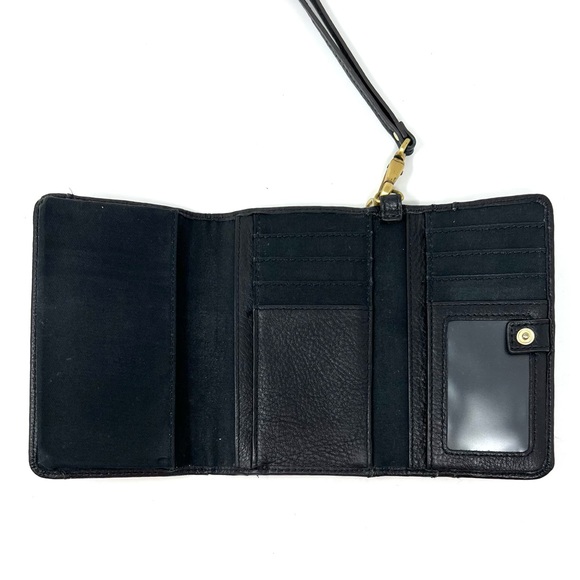 Fossil Preston Black Pebbled Leather Flap Clutch Wristlet Wallet - Picture 4 of 9